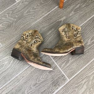 Boho Western Studded Ankle Leather Cowgirl Boots 7